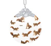 Simpatico ornamento natalizio da appendere, con stampa a scoiattolo, ciondolo rotondo in vetro per albero di Natale, decorazione per la casa