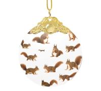 Simpatico ornamento natalizio da appendere, con stampa a scoiattolo, ciondolo rotondo in vetro per albero di Natale, decorazione per la casa