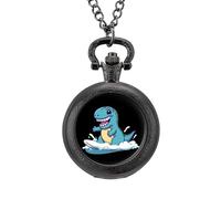 Simpatico orologio da taschino vintage con tirannosauro e collana con ciondolo in lega, regalo per uomini e donne, Stile nero, misura unica