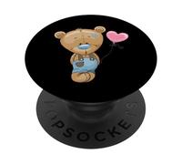Simpatico orsacchiotto - Adorabile orso con palloncino a forma di cuore PopSockets PopGrip Adesivo