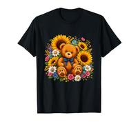 Simpatico Orsacchiotto con Girasoli e Fiori di Campo Maglietta