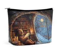 Simpatico orsetto che legge un libro in una grotta, borsa per il trucco da borsa, borse per donna con cerniera, pochette da viaggio per articoli da toeletta, borse per il trucco per articoli da toelet
