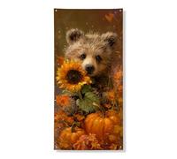 Simpatico orsetto con girasole, decorazione autunnale, decorazione per interni ed esterni, 91 x 183 cm