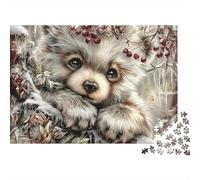 Simpatico orsetto in una scena invernale, puzzle da 1000 pezzi con un cucciolo tra i fiori, gioco educativo per adulti, decorazione per la casa, difficile e stimolante,compleanni, 70x50 cm.