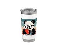 Simpatico orsetto panda con in mano un caffè e un libro che Bicchiere termico in acciaio inox doppia parete