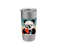Simpatico orsetto panda con in mano un caffè e un libro che Bicchiere termico in acciaio inox doppia parete