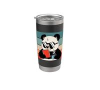 Simpatico orsetto panda con in mano un caffè e un libro che Bicchiere termico in acciaio inox doppia parete