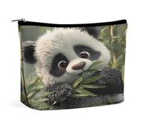 Simpatico panda che mangia bambù, trousse per il trucco, organizer da viaggio per articoli da toilette, pochette cosmetica per donna, regalo di compleanno per mamma, ragazze, donne e sorelle.