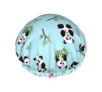 Simpatico panda che mangia foglie verdi Cuffia da impermeabile, cuffia elastica per capelli da bagno Protezione ambientale Cuffia da bagno per capelli, doppio strato impermeabile Cappello da