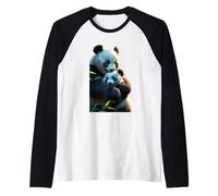 Simpatico Panda con Baby Panda Divertente Unisex Design per Tee Maglia con Maniche Raglan