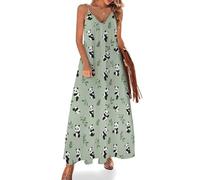 Simpatico panda divertente da donna estivo senza maniche con spalline sottili lungo maxi abito, Stile:, L