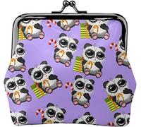 Simpatico panda su portamonete in pelle da donna viola, piccolo portamonete con chiusura a chiusura a scatto Portafoglio con fibbia per regalo ragazza