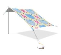 Simpatico papillon a forma di cuori colorati progettato UPF50+ protezione stabile tenda da spiaggia resistente all'acqua ombra riparo solare con sacchi di sabbia, pala di sabbia, pali per campeggio