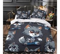 Simpatico personaggio lupo 3D Stampa Coperteletto 3pz Microfibra Resistente Disegno di animali dei cartoni animati Coperta Letto 2 federe Resistente Adolescenti Adulti Giovani Single (135x200cm)
