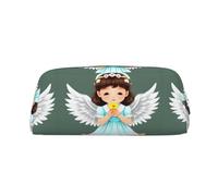 Simpatico piccolo angelo leggero portatile in pelle con cerniera portapenne 20,5 x 5,5 x 8 cm per ufficio viaggio trucco borsa portaoggetti, Argento, Taglia unica, Portamonete