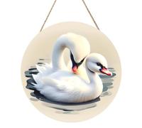 Simpatico piccolo cigno quadro rotondo in legno da 30,5 cm. Squisita opera d'arte, legno ecologico, una scelta elegante per la decorazione della casa.