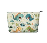 Simpatico piccolo dinosauro da donna in velluto a coste borsa cosmetica portatile con cerniera portafoglio portatile, adatto per viaggi e conservazione quotidiana di cosmetici, nero, taglia unica