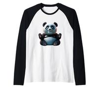 Simpatico Piccolo Panda Divertente Design Unisex per Uomo Donna Tee Maglia con Maniche Raglan