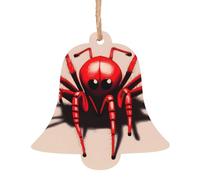 Simpatico piccolo ragno rosso ornamento in legno a forma di campana a forma di campana 6 pezzi per albero, decorazione da parete e porta - stile vintage