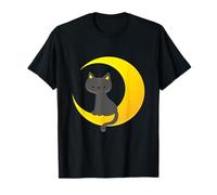 Simpatico pigiama da notte a forma di gattino a mezzaluna al chiaro di luna Maglietta