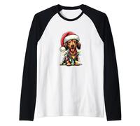 Simpatico pigiama natalizio con cane bassotto e luci natalizie Maglia con Maniche Raglan