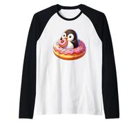 Simpatico pinguino adorabile con ciambella Maglia con Maniche Raglan