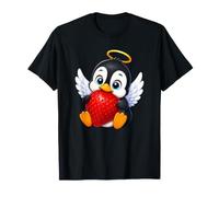 Simpatico Pinguino Angelo Che Tiene Fragola Cartone Animato Design Maglietta