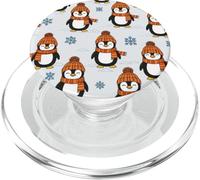Simpatico pinguino artico in berretto arancione e sciarpa modello PopSockets PopGrip per MagSafe