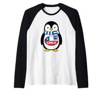 Simpatico Pinguino Bandiera cilena Che Indossa Una Sciarpa a Righe Blu Maglia con Maniche Raglan