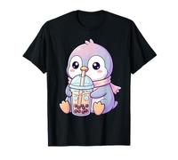 Simpatico Pinguino Che beve Il tè Boba Design Kawaii per Maglietta