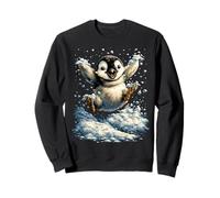 Simpatico Pinguino con Neve e Fiocchi di Neve Animale Invernale Felpa