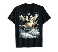 Simpatico Pinguino con Neve e Fiocchi di Neve Animale Invernale Maglietta