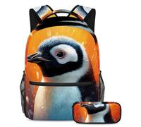 Simpatico pinguino conquista la classe con il nostro set di 2 zaini per bambini, zaino e astuccio di grande capacità per ragazzi ragazze adolescenti, Multicolore#05, B:29.4x20x40cm P:19x7.5x3.8cm,