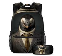 Simpatico pinguino conquista la classe con il nostro set di 2 zaini per bambini, zaino e astuccio di grande capacità per ragazzi ragazze adolescenti, Multicolore#04, B:29.4x20x40cm P:19x7.5x3.8cm,