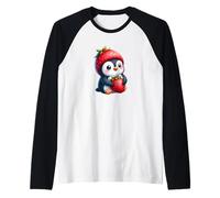 Simpatico pinguino del fumetto con divertimento alla fragola Maglia con Maniche Raglan