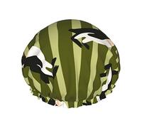 Simpatico pinguino e cuffia da doccia con motivo a strisce verdi Cuffia da bagno riutilizzabile Cappello da doccia elastico da bagno Morbido impermeabile per cappucci per capelli di tutte le lunghezze