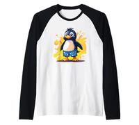 Simpatico Pinguino in Vacanza in Pantaloncini da Bagno per Gli Appassionati di Piscina e Oceano Maglia con Maniche Raglan