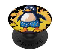 Simpatico pinguino in vacanza in pantaloncini da bagno per gli appassionati di piscina e oceano PopSockets PopGrip Adesivo