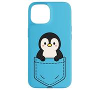 Simpatico pinguino Pocket Pal divertente animale invernale a forma di pinguino Custodia per iPhone 15