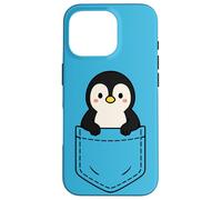 Simpatico pinguino Pocket Pal divertente animale invernale a forma di pinguino Custodia per iPhone 16 Pro