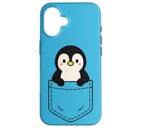 Simpatico pinguino Pocket Pal divertente animale invernale a forma di pinguino Custodia per iPhone 16