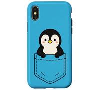 Simpatico pinguino Pocket Pal divertente animale invernale a forma di pinguino Custodia per iPhone X/XS