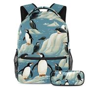 Simpatico pinguino preparati per il ritorno a scuola con il nostro set zaino e astuccio per ragazzi, ragazze e adolescenti, Multicolore#05, B：29.4x20x40cm P：19x7.5x3.8cm, Zaini Daypack