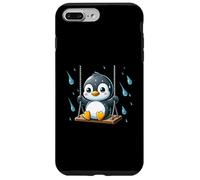 Simpatico pinguino su altalena in pioggia divertente cartone animato animale Custodia per iPhone 7 Plus/8 Plus