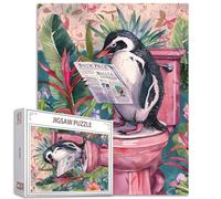 Simpatico pinguino sul WC puzzle per adulti 1000 pezzi, divertenti animali giornali, arte fai da te, puzzle per la decorazione della casa, puzzle impegnativo per la famiglia, perfetto per serate di