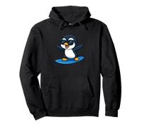 Simpatico Pinguino Surfista Cartone Animato Estate e Spiaggia Divertimento Felpa con Cappuccio