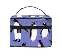 Simpatico pinguino viola, borsa da viaggio per il trucco da donna, grande organizer per cosmetici