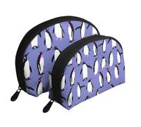 Simpatico pinguino viola, Borsa per trucco a conchiglia Portamonete da donna Borsa da toilette piccola Borsa per cosmetici 2 pezzi
