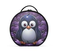 Simpatico Pinguino Viola Cartone Animato Trucco Astuccio da Toilette Borse Rotondo Toeletta Scatola Cosmetica Borsa Creativo con Divisori Regolabili per Donna