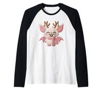 Simpatico Pipistrello Natalizio Kawaii con Corna di Renna Maglia con Maniche Raglan